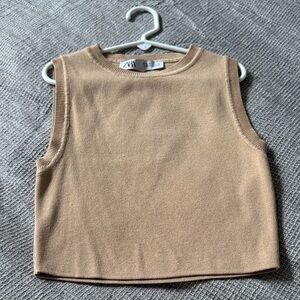 Zara Tan/Gold Sleeveless Knit Top
